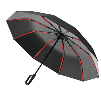 單柄全自動折疊傘,帶扣環,方便攜帶,傘面更大、更厚實、更堅固。男女通用,便攜防風,雙層防風設計,多種傘骨可選,手柄可選擇卡扣式或旋轉式,多種顏色可選。 8 最佳銷售 折疊傘 - №7