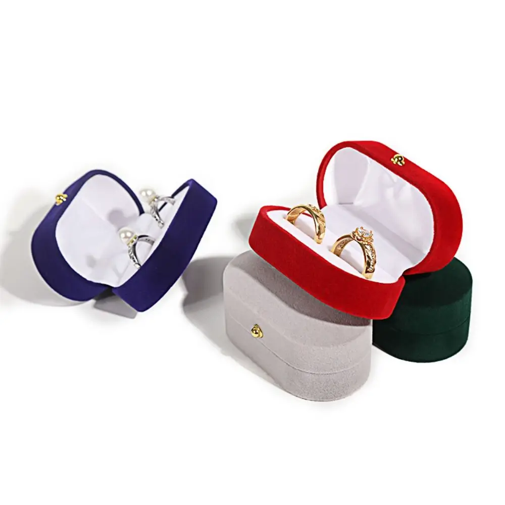High Quality Oval Velvet Jewelry Case Couple Ring Earrings Holder Storage Box Finger Ring Boxes Engagement