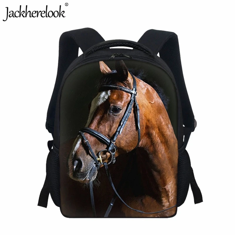 Jackherelook 3D Printing School Bags for Kindergarten Kids Fashion New Hot Sale Animal Horse Design Bookbag Kids Travel Backpack