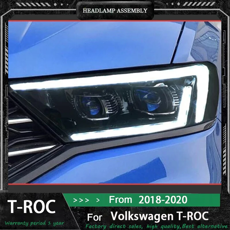 Headlights For VW T-ROC 2018-2021 TROC T ROC Day Run Light DRL Head Lamp LED Bi Xenon Bulb Fog Lights Tuning Car Accessory