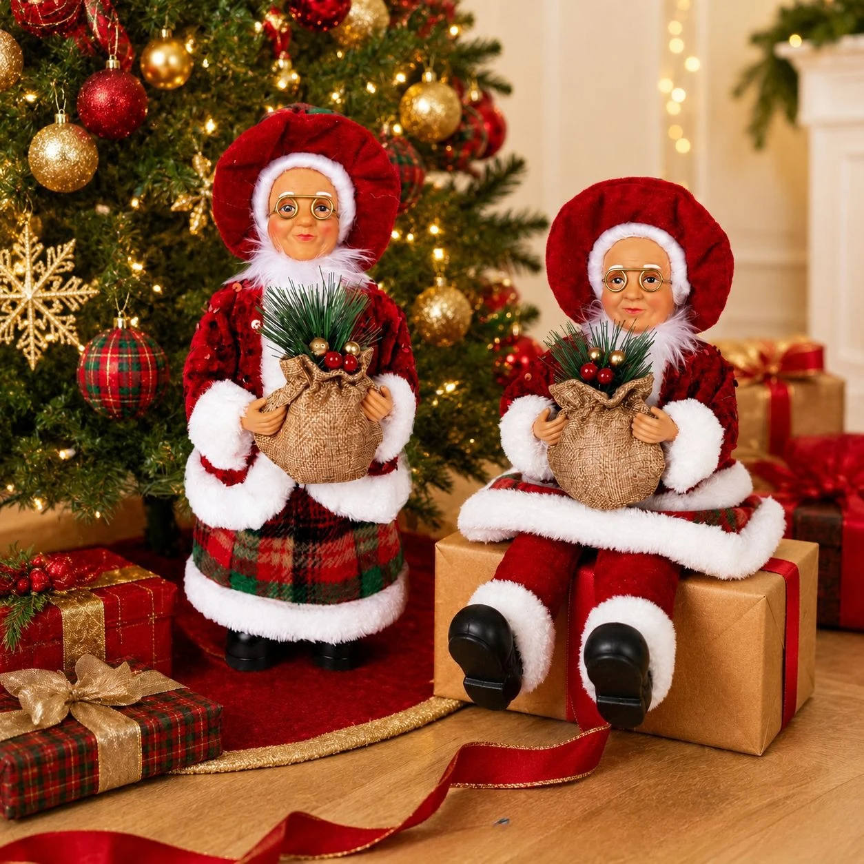 1 pièce Nouvelle figurine de Père Noël debout et de Grand-mère Noël, Décoration de Noël pour vitrine et bureau, Cadeau de Noël