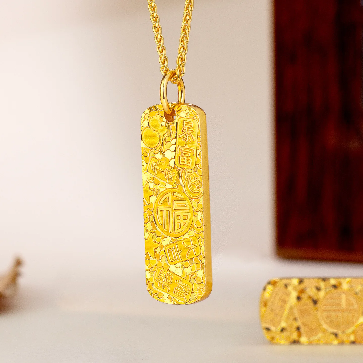 

Luxury 24K 9999 Pure Gold real gold Crushed Ice Pendant Women's Vintage High-end Necklace Lucky Brand Pendant