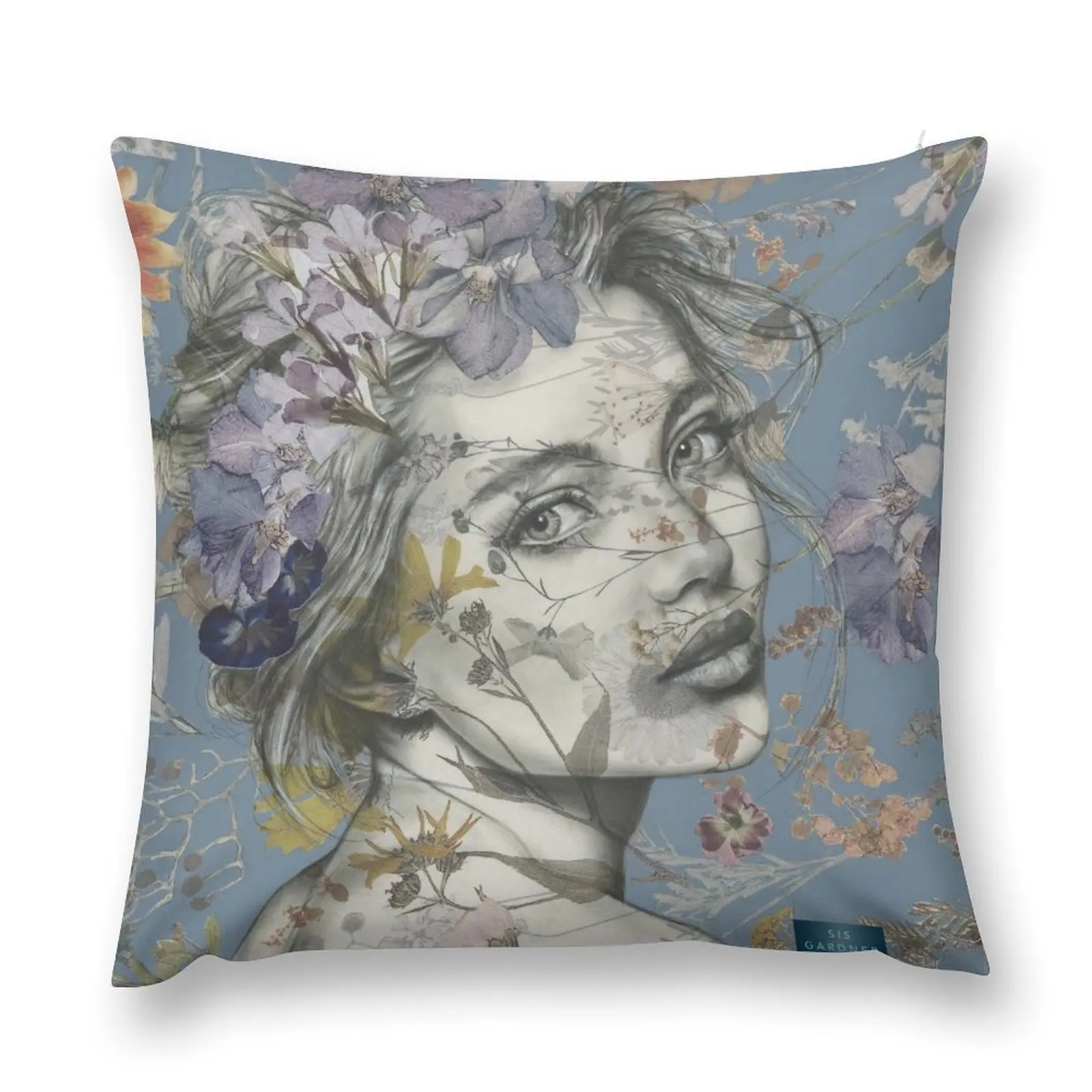 

Presence' illustration of a women with purple flowers Throw Pillow autumn pillowcase Room decorating items pillow