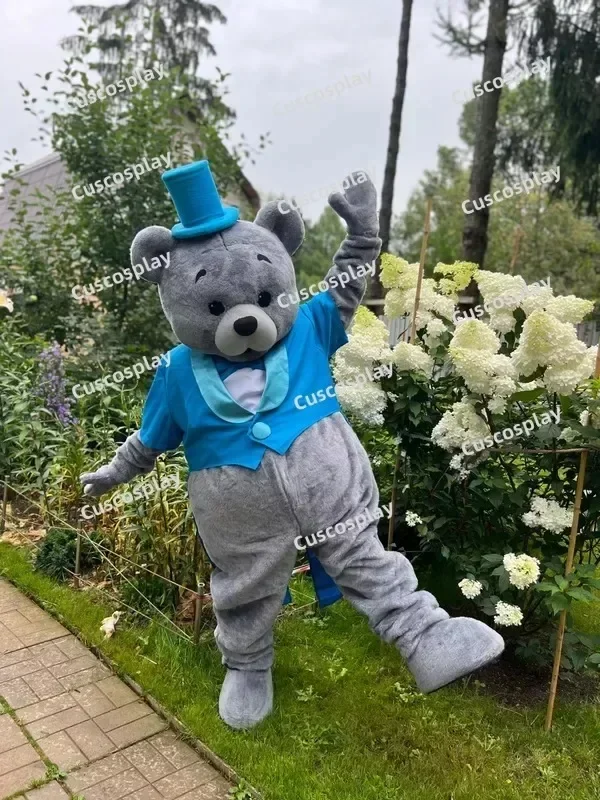 

Christmas Blue Tailcoat Wedding Teddy Bear Mascot Costume Anime Cosplay Grey Bear Christmas Halloween Birthday Party Performa
