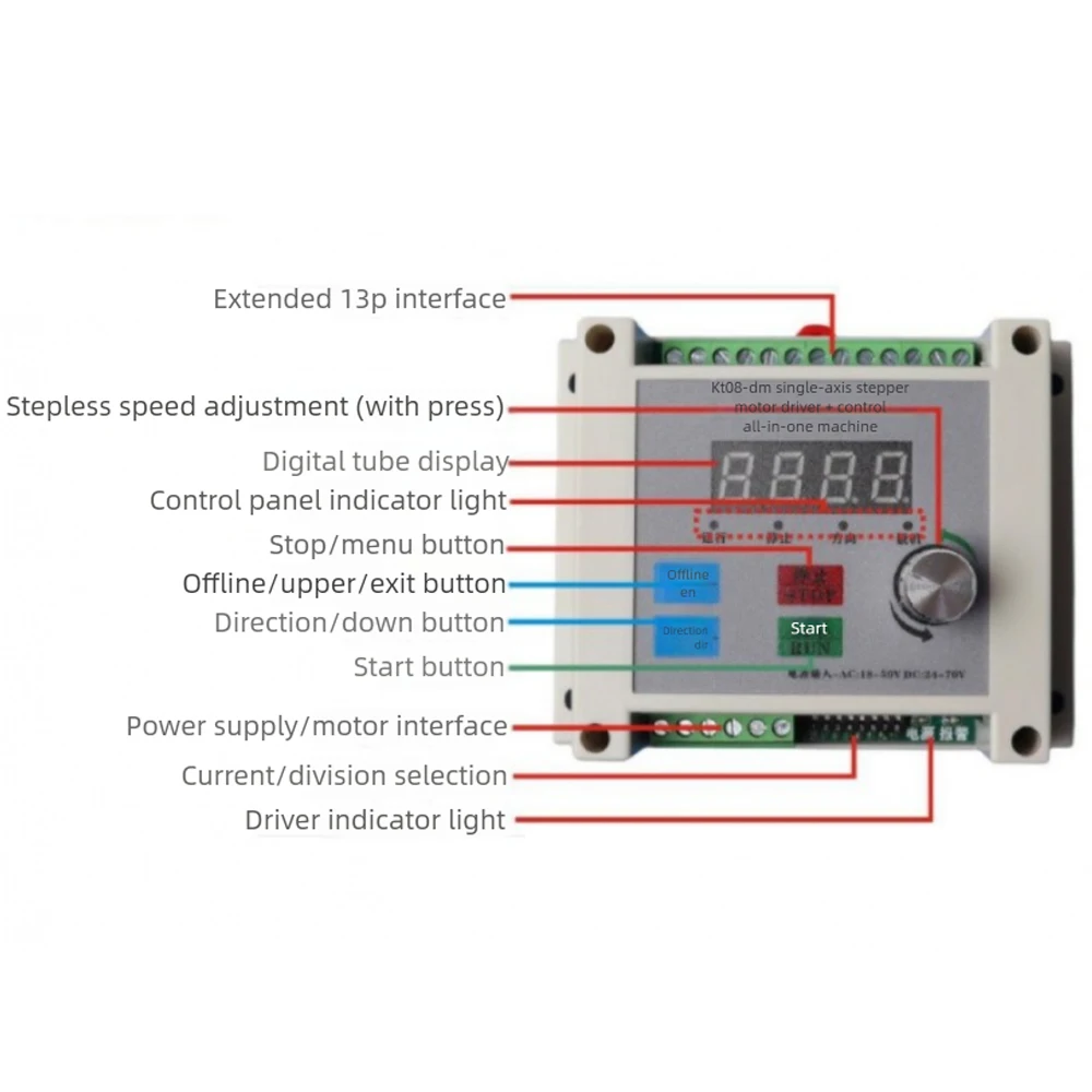 

KT08-DM Stepper Motor Drive Controller 32-bit DSP Stepless Motor Speed Regulator High Precision Stepper Motor Driver Governor