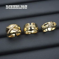 Classic Simple X Shape Cross Women Ring Luxury CZ Stone Mix Metal Color High Quality Wedding Ring Daily Versatile Design Jewelry