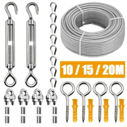 PVC 포장 가드레일 로프 키트, 캠핑 고정 키트, 스테인레스 철사 로프 키트, 빨랫줄 키트, 10, 15, 25, 25M, 31 개 세트, 2mm 키트