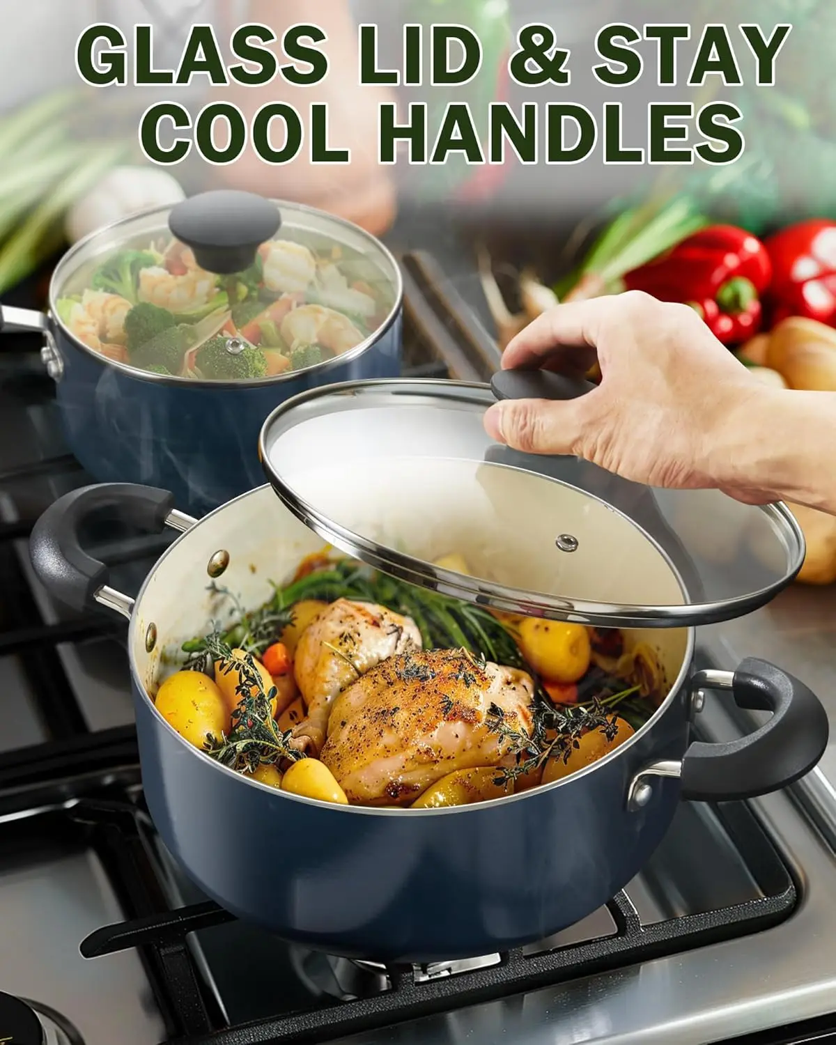 Pots and Pans Set Nonstick, 10-Piece Ceramic Kitchen Cookware Sets, Nonstick Cooking Set with Saucepans, Frying Pans, Dutch Ove