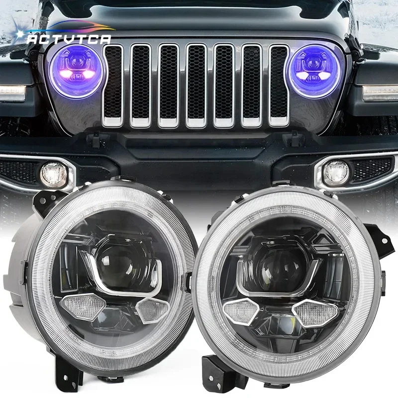 

ACTVTCA 9Inch Jeep Wrangler JL 2018-2023 180W RGB Blue-tooth Control Headlamp Round Switchback DRL/Turn Signal Hi/Lo Beam Kits