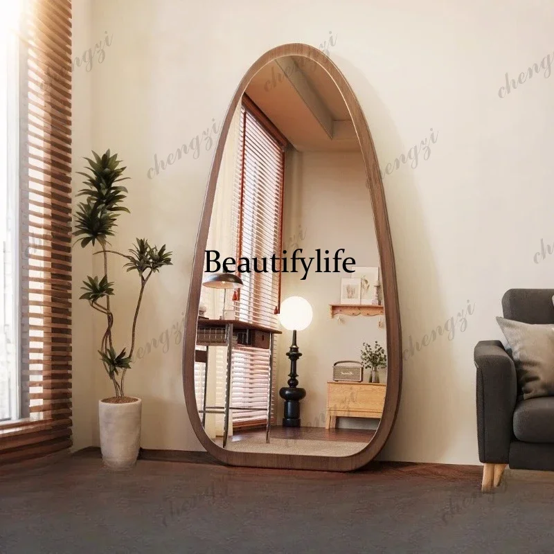 Water drop solid wood full-body mirror household bedroom retro floor-to-ceiling full-length mirror a17