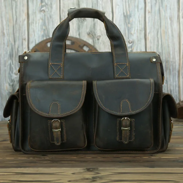 Vintage Mens teczka prawdziwa skóra bydlęca skóra 15 "PC Laptop torba skóra Crazy Horse biznesowa torba posłańca torba do pracy dla człowieka