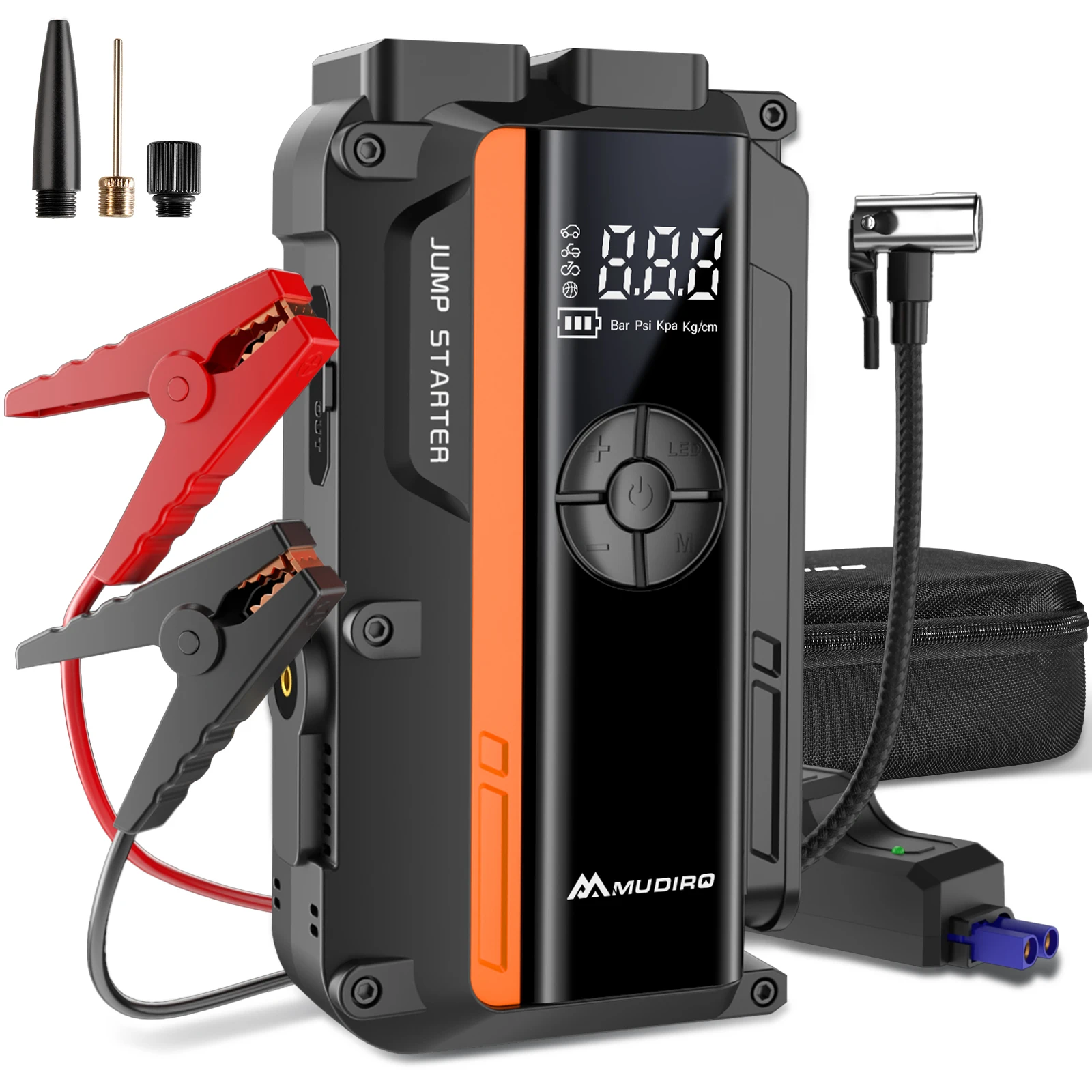 Mudiro M-JA1 Car Jump Starter with Air Compressor 4000A 150PSI, (10L Gas/8L Diesel), 12V Jump Box Battery Charger