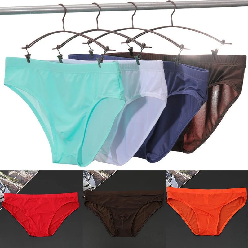 Men\'s Panties 10 Colors Summer Quick-drying Cool Pants Sexy Low-waist Transparent Thin Ice Silk Briefs For Men Underwear