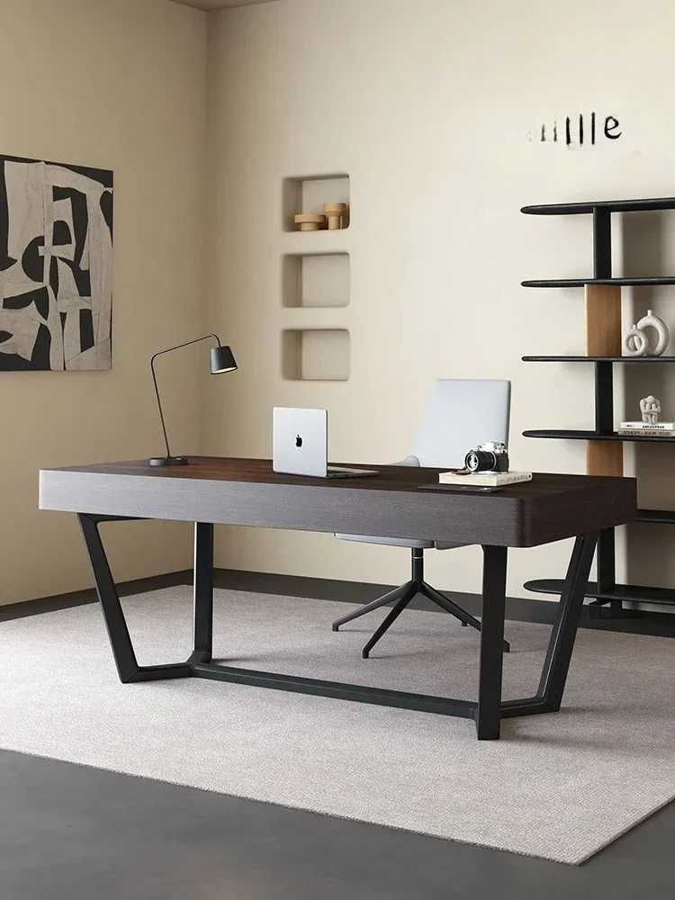 Smoky color modern simple solid wood desk study home computer desk high-end boss writing desk