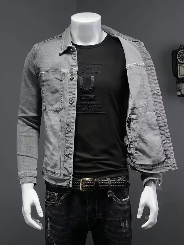 

Retro Waed Denim Jaet Heavyweight Casual Slim Fit Sli Outerwear Versatile Top Trendy Youth Culture Autumn Winter