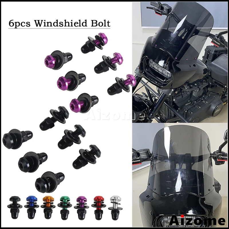 6PCS T25 CNC Motorcycle Windscreen Fairing Bolts For Harley Dyna Heritage Slim FLSTC FLSS Sport Glide FLSB Nut Winshield Screws