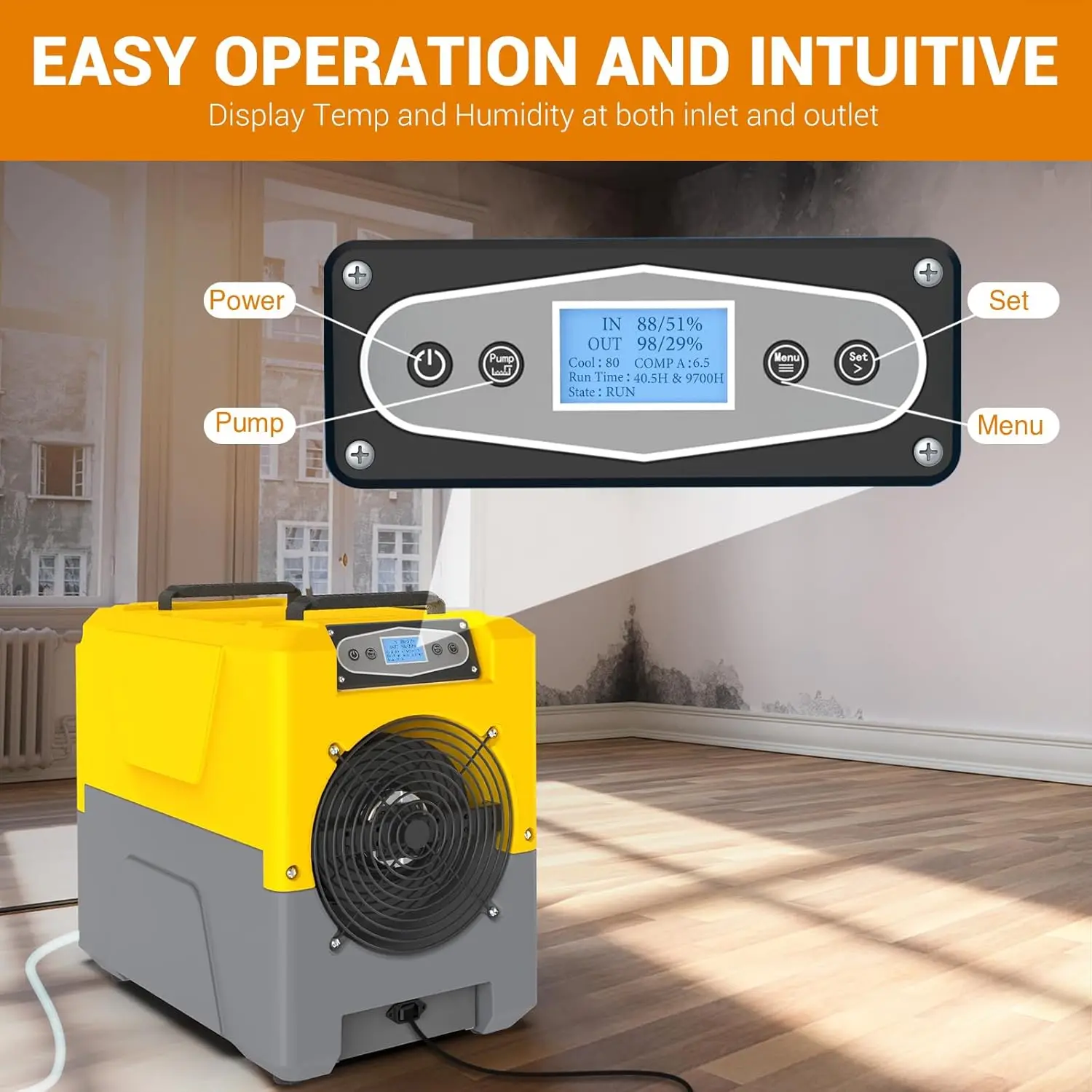 150 Pints Compact Commercial Dehumidifier LGR Technology Built-in Pump ETL Certified Ideal for Large Spaces