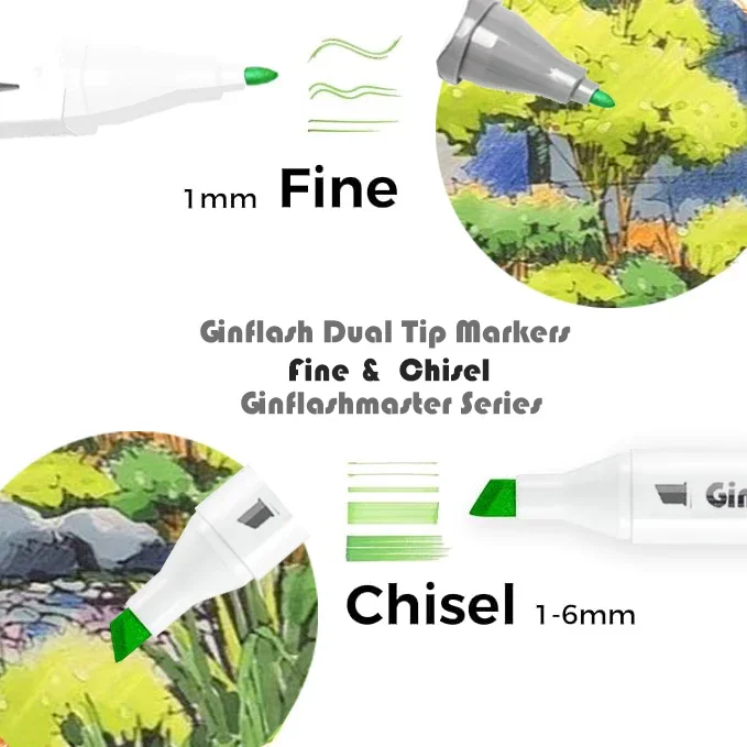 Ginflash Fine&Chisel Tipped Art Marker Gray Tones Brush Pen Sketch Alcohol Based Markers Dual Tip Manga Drawing Art Supplies