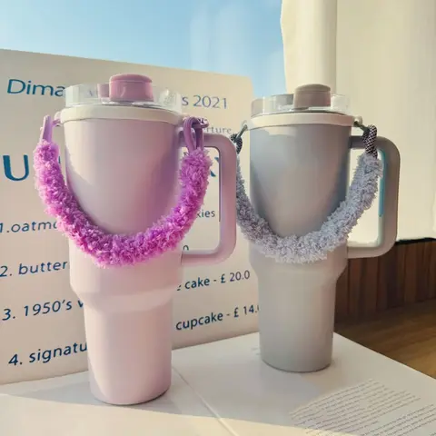귀여운 봉제 텀블러 핸들 스트랩, 스탠리 컵 30/40 oz 보온병 액세서리, 카와이 물병 캐리어, 스트랩 포함 슬링 거치대