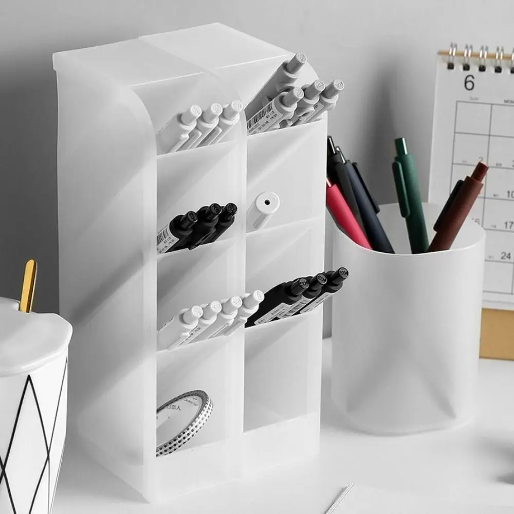 Plastic Pen Holder Frosted Oblique Insertion Desktop Organizer Transparent High-capacity Makeup Brush Storage Bucket