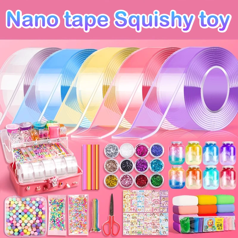 【BBS】DIY Craft Pinch Toy Making Blowable Bubble Tape Non-marking Double-sided Adhesive Reusable Color High Sticky Nano Tape