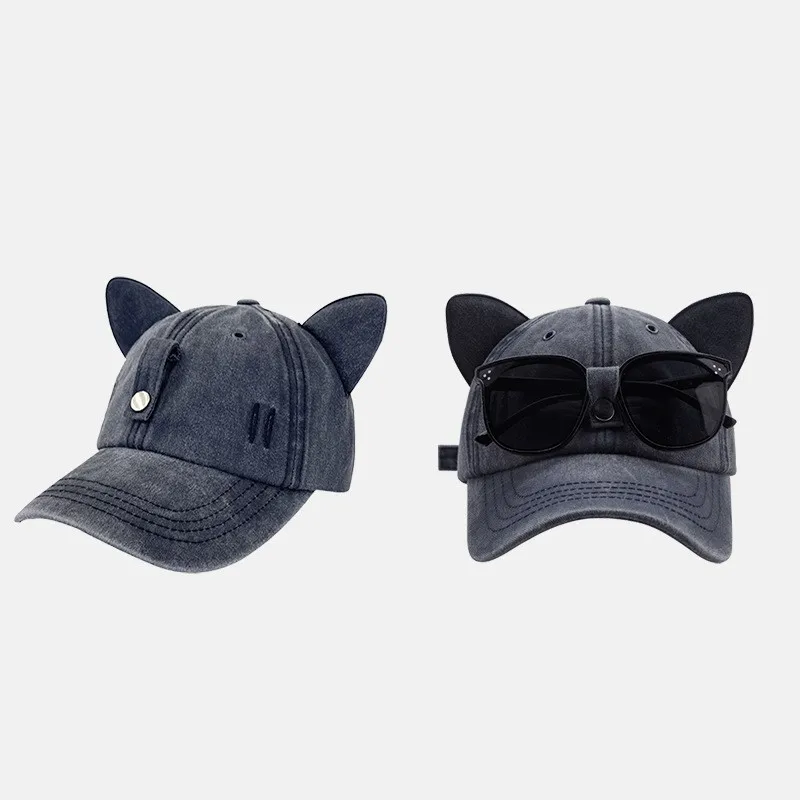 Gafas de aviador con orejas de gato, gorra de béisbol, gafas de sol, gorra de lengua de pato, lavado de espalda a la gorra, gorra de Hip-hop de calle, protector solar