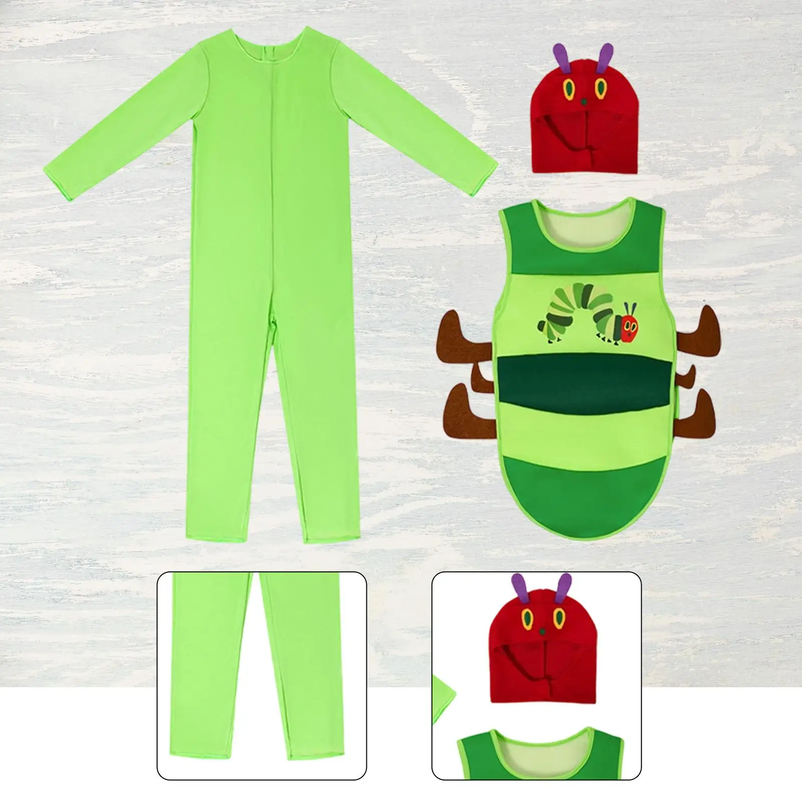 Disfraz de Gusano para Adultos, Sombrero, Mono y Chaleco, Cosplay de Gusano para Representaciones Escénicas