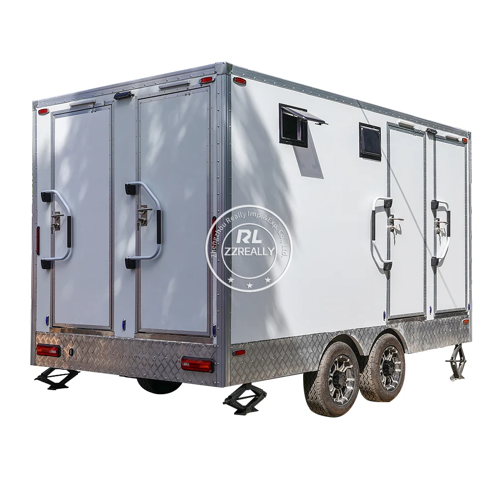 Remolque de baño portátil móvil, baño de lujo, ducha al aire libre, remolque de inodoro, 4 puestos, a la venta