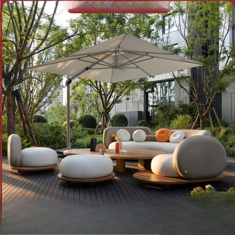 

Outdoor sofa combination outdoor courtyard garden teak furniture designer villa open roof leisure cloud sofa