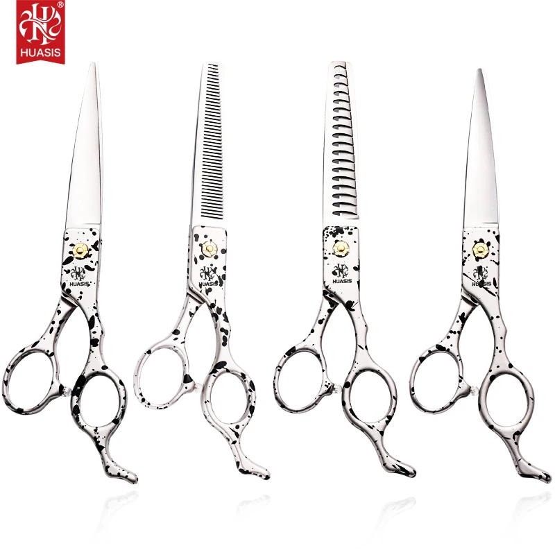 HUASIS HU50 Professional 6.5 Inch Pet Dog Grooming Shears with Aluminium Handle Light Weight Straight Curve Thinning Chunker