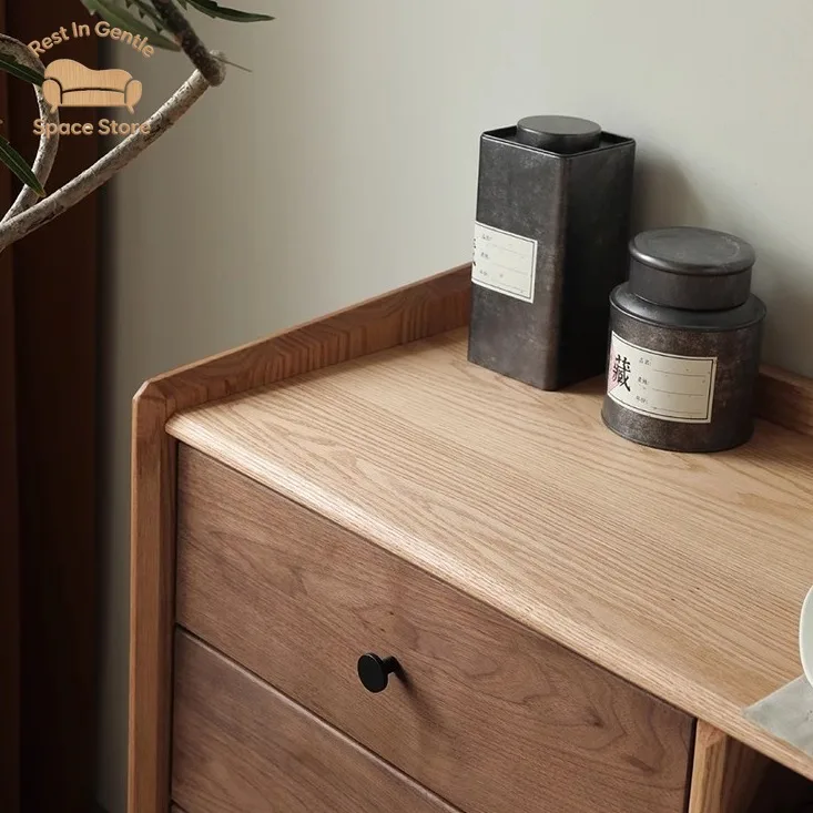 Japanese-style solid wood dining side cabinet Nordic black walnut multi-functional living room tea cabinet Modern simple side