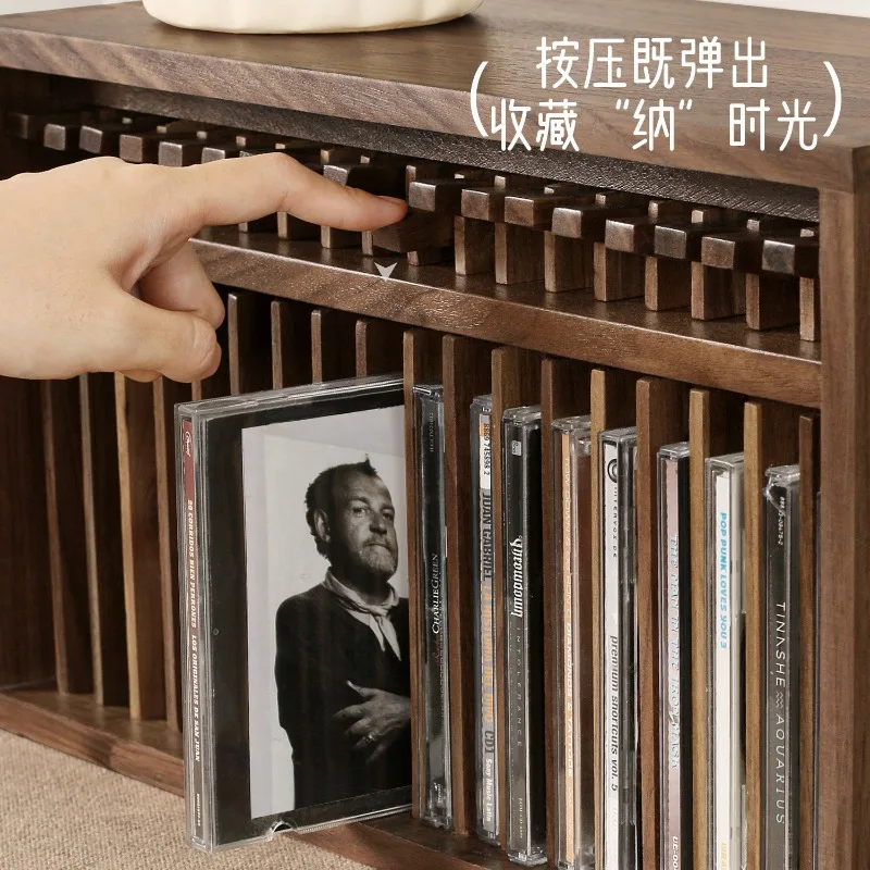 Black walnut automatic rebound CD storage cabinet desktop CD shelf PS4 game disc rack DVD audio and video collection box