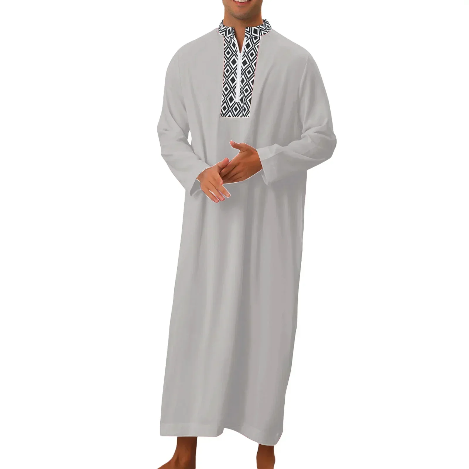 Moda muçulmana 2024 manga longa masculina com decote em v marroquino kaftan meio zíper casual djellaba abaya jubba thobe roupas masculinas muçulmanas