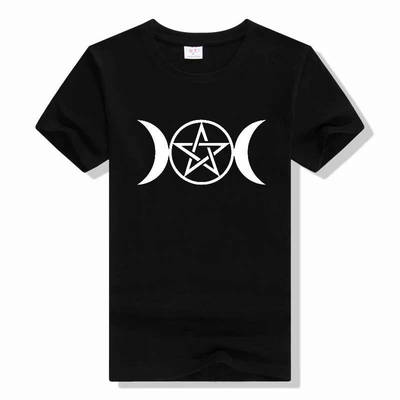 

Ladies Black Triple Moon Goddess T-Shirt Shirt Pagan Pentacle Wicca Gold Green T Shirt Fashion Summer New Popular Tshirt