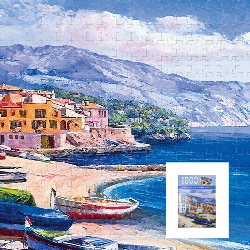 

Micro 1000pcs Jigsaw Puzzle Oil Painting Coastal Village 38x26mm for Adults, Table Decoration, Relaxation, Souvenir Gifting