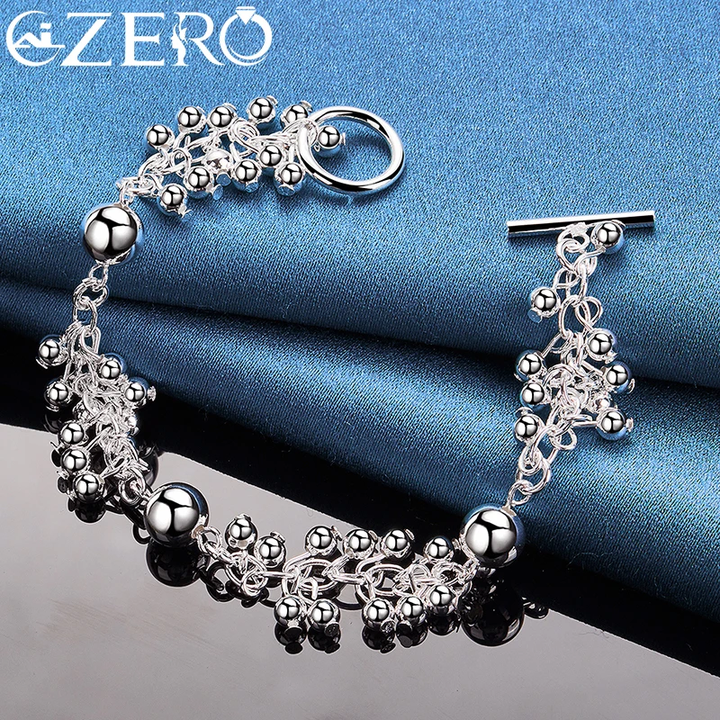 ALIZERO-pulsera de plata de ley 925 para mujer, brazalete con cuentas de uva lisas, joyería a la moda, pulseras de fiesta de compromiso y boda