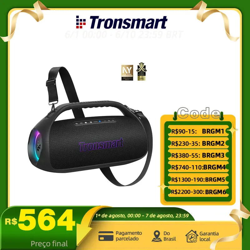 Tronsmart Caixa Som Bluetooth Bang 2 caixa de som, caixa de som grande sem fio Bluetooth com 90 W, clareza de 2.1 canais, 26 horas de reprodução, alto-falantes Snyc 100