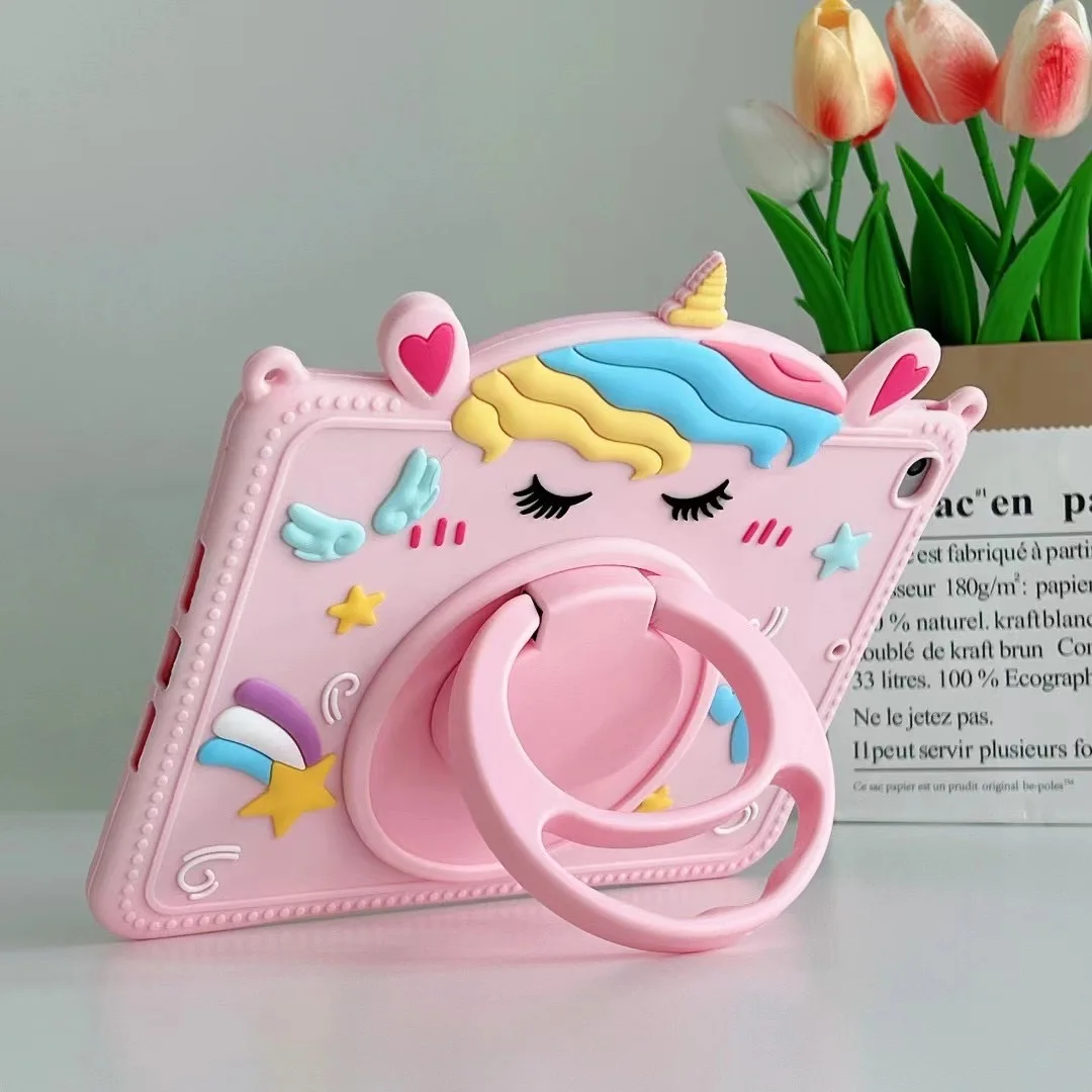 Cartoon Unicorn Shockproof Kids Tablet Case for iPad 8th 9th 10th Air Pro 2022 Mini 6 5 4 3 2 Silicone Cover 360 Rotating Stand blue series 43cm rebirth doll mini umbrella glasses swimsuit 18 inch diy toy gift giraffe unicorn printed rebirth accessories