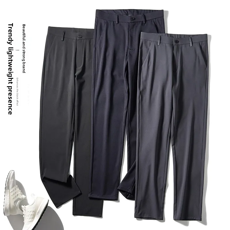 

Smooth Anti-Wrinkle Four-Way Stretch Men's Summer Thin Straight Leg Casual Pants Busin Casual Versatile Long Trousers