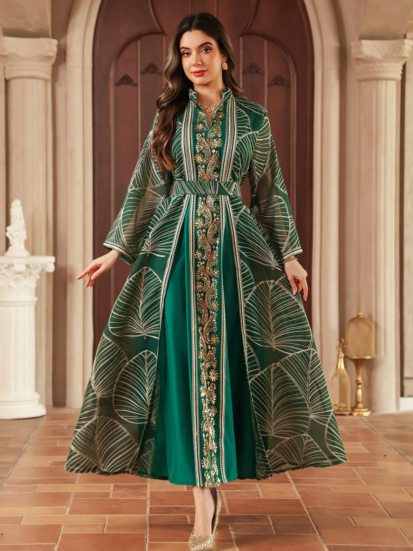 Eid muzułmańska sukienka damska Abaya z wewnętrzną sukienką 2-częściowy zestaw Jalabiya Ramadan Abayas szata Caftan Vestidos Largos 2024