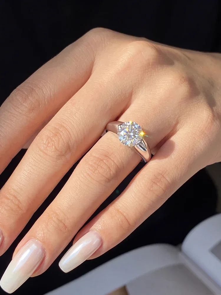 GRA Klassische Modische Echte 2CT Runde Moissanit-Diamantringe für Frauen Jubiläum Hochzeit 925 Sterling Silber Feiner Schmuck – Detail 3