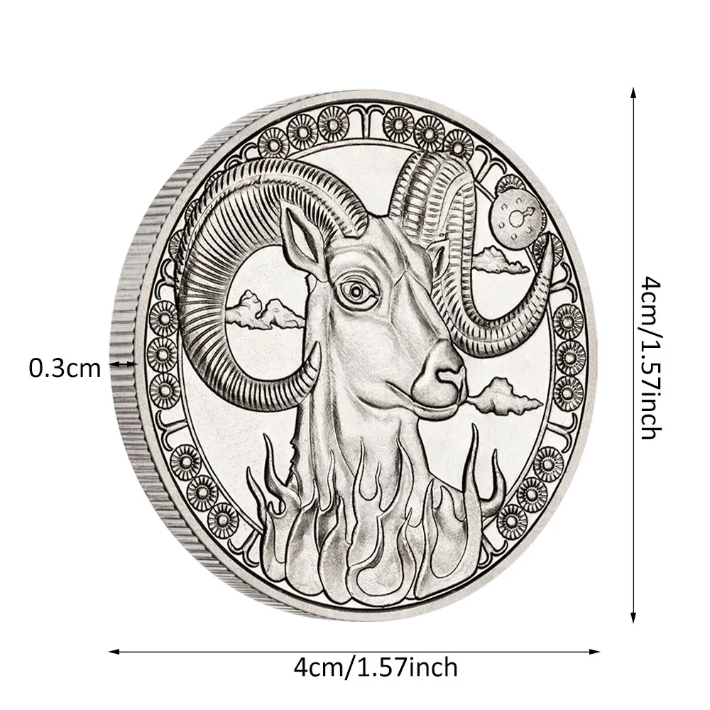 برج الحمل تنقش العتيقة الفضة مطلي عملة تذكارية 12 علامة زودياك شارة معدنية عملات للأصدقاء