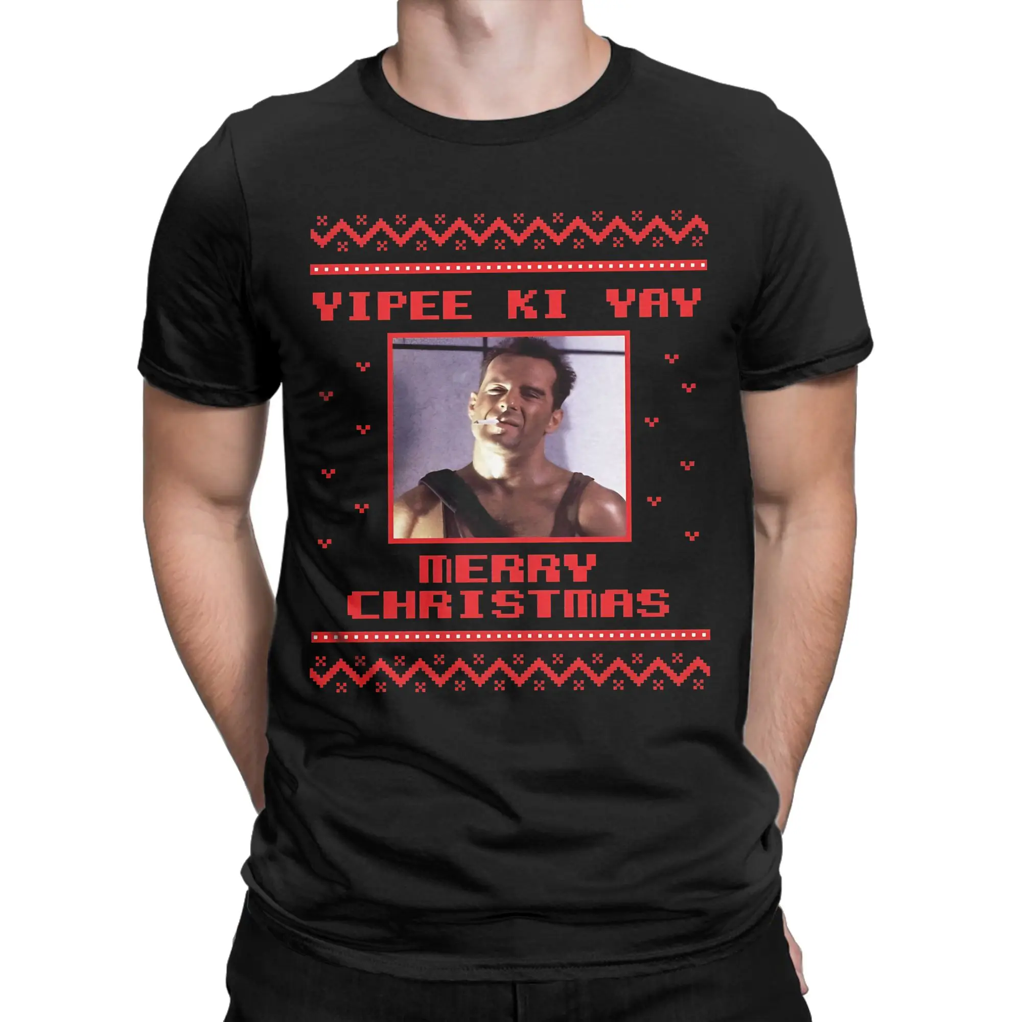 Die Hard Yippee Ki Yay Merry Christmas T-Shirt Men Crew Neck 100% Cotton T Shirts  Short Sleeve Tee Shirt Plus Size Clothes