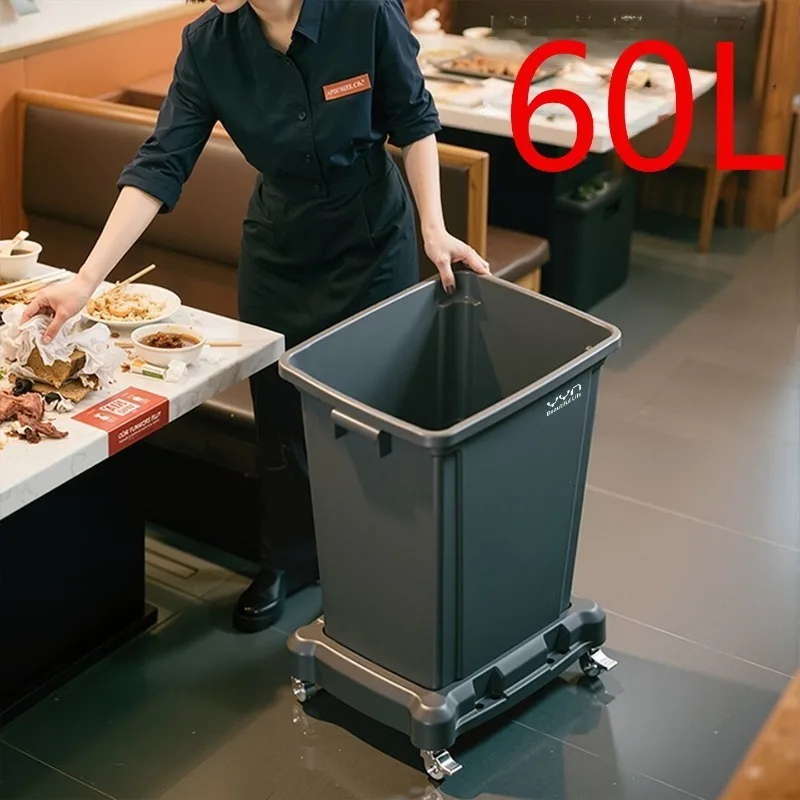 Large Capacity Trash Can Multifunctional Mobile Food Waste Bin Cleaner Trash Bin with Wheel Restaurant Portable Garbage Cans