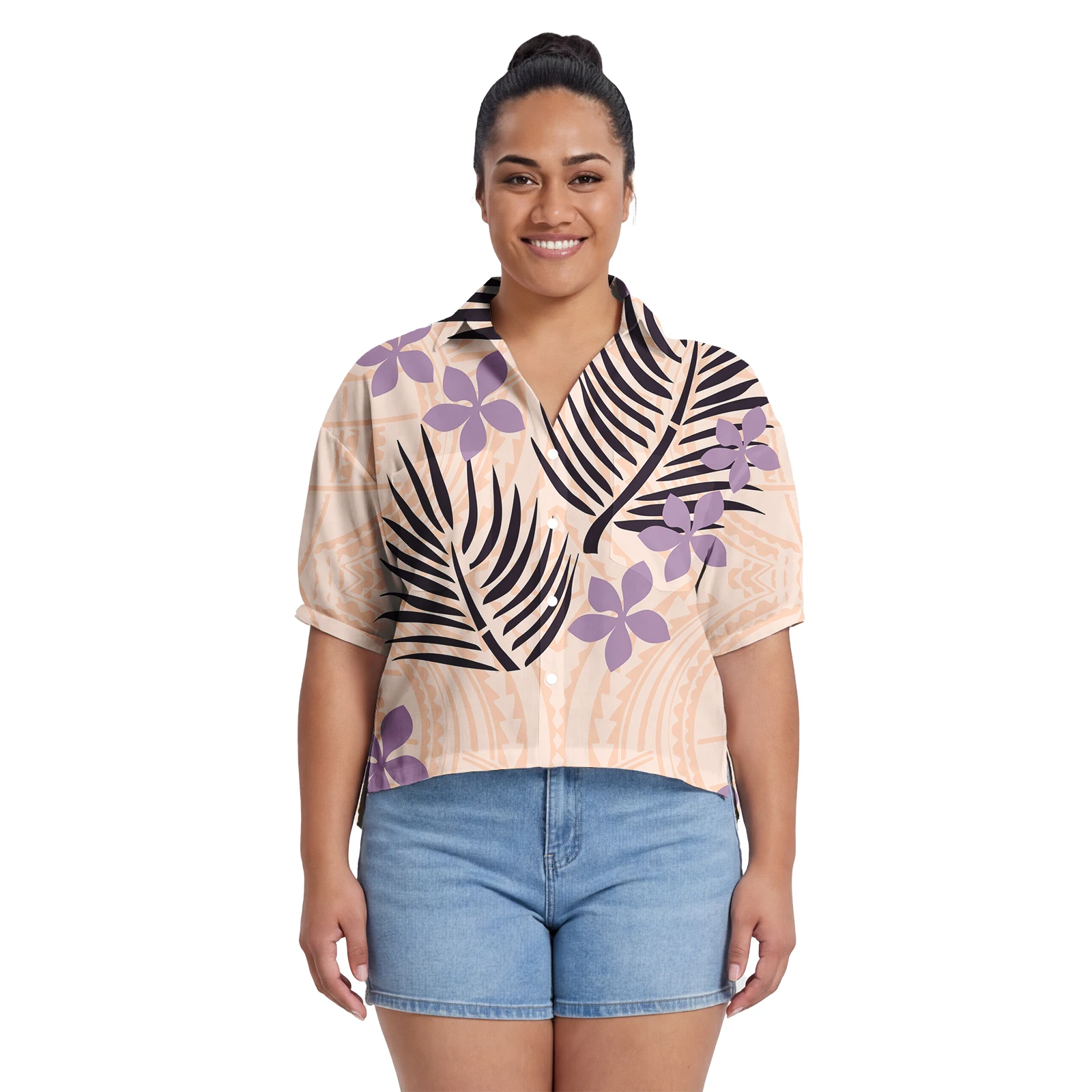 Monstera Leaf Logo Design Custom Print Clothes Samoan Casual Ladies Wear Shirts Polynesian Beach Plus Size Women's Tops Hawaiian