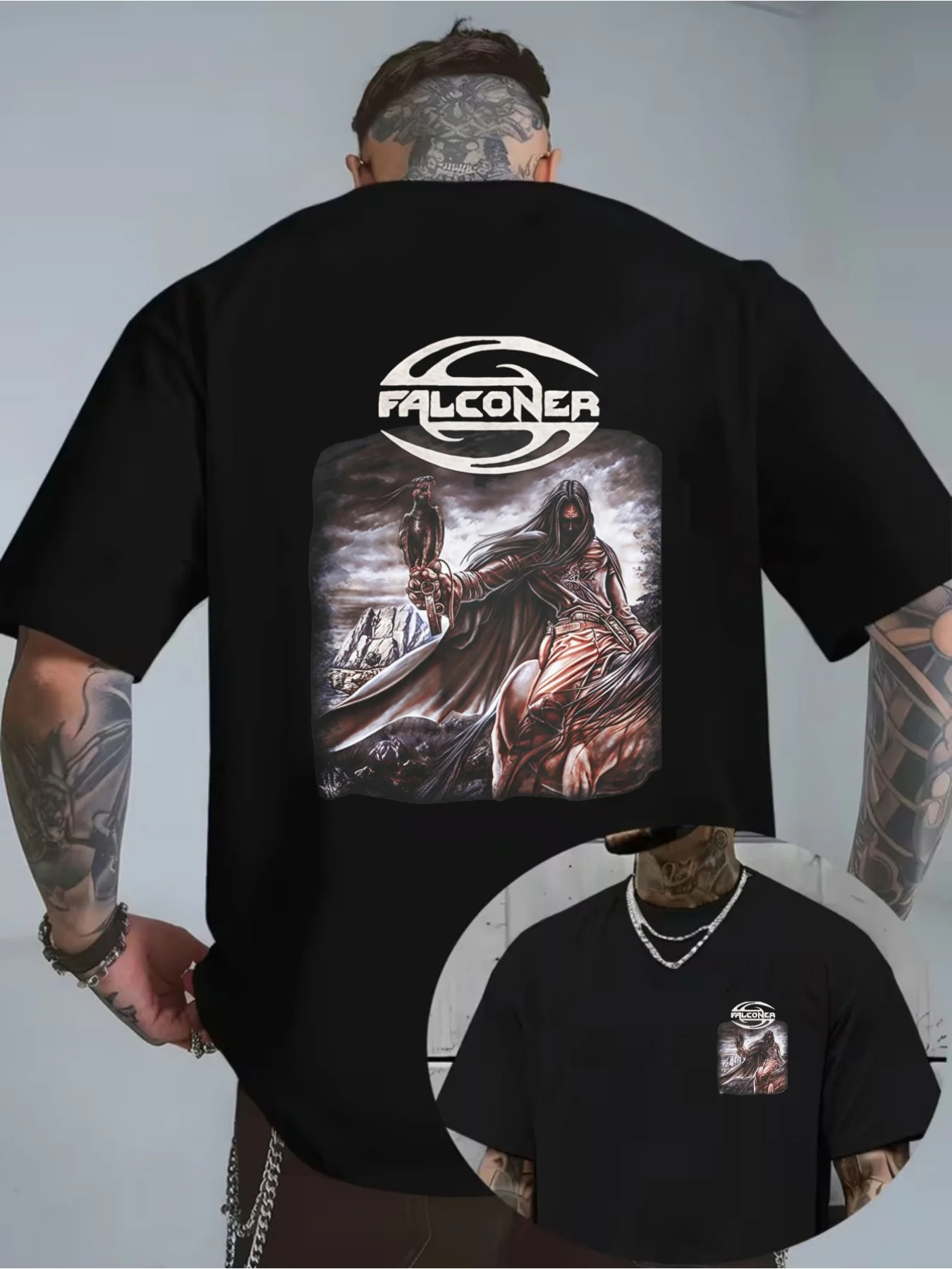 Men'S Falconer Band Nordic Viking Warrior Graphic T-Shirt, Folk Metal Band Fan Casual Tee