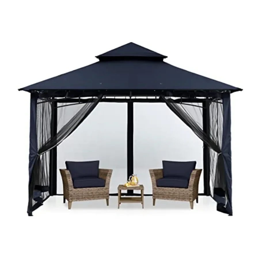 Outdoor Garden Gazebo for Patios with Stable Steel Fe and Netting Walls in Silver Provides Shade and Privacy