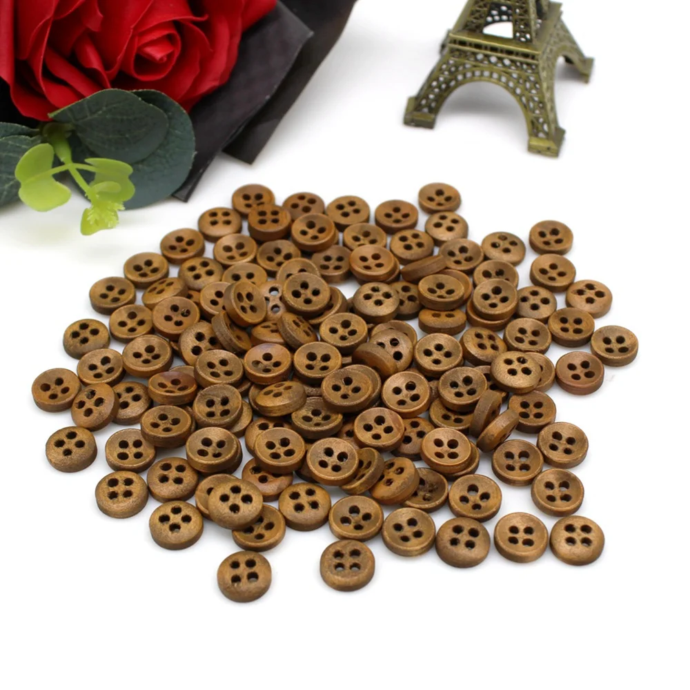 100 o 200 pezzi mini 1cm colore misto bottone per cucire in legno scrapbook caffè punteggiato rotondo quattro fori per accessori per cucire