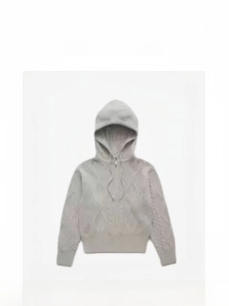 

TheBarnnet Women's Zipper Knitted Sweater Pure Color Long Sve Hatl Korean Sle Woolen Coat Medium Thin Winter