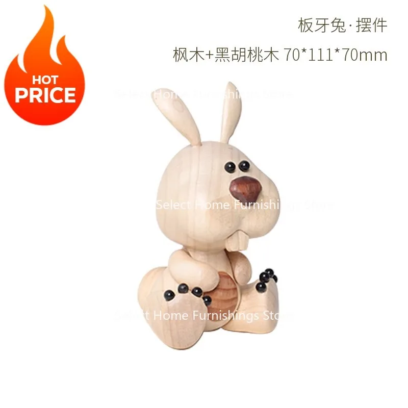 Suitable for Rabbit Ornament Desktop Living Room Creative Wood Decoration Small Gift Birthday Gift